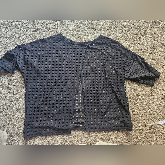 Clara Sun Woo black Net eyelet open back short-sleeve minimalist top size M - Picture 6 of 9